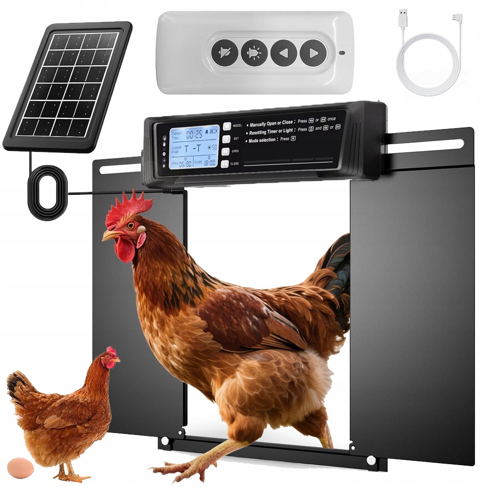 SOLÁRNE AUTOMATICKÉ DVIERKA PRE KURČA S OCHRANOU PROTI PRITVRZNUTIU S LCD DISPLEJOM A ČASOVAČOM XXL